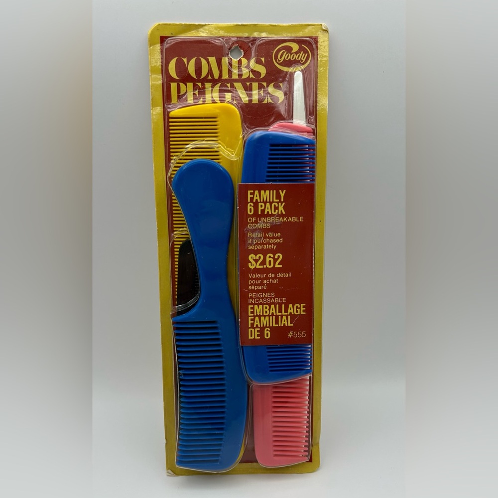 1975 VINTAGE GOODY FAMILY 6 PACK MIXED COMBS #555 ASSORTED COLORS SEALED PACKAGE